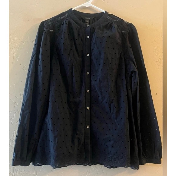 J. Crew Tops - J. Crew Navy Blue Eyelet Cotton Long Sleeve Button Up Blouse Girls 3T